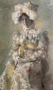 Mikhail Vrubel Portrait of Nadezhda zabela-Vrubel.the Artist's wife,wearing an empire-styles summer dress made to his design oil on canvas